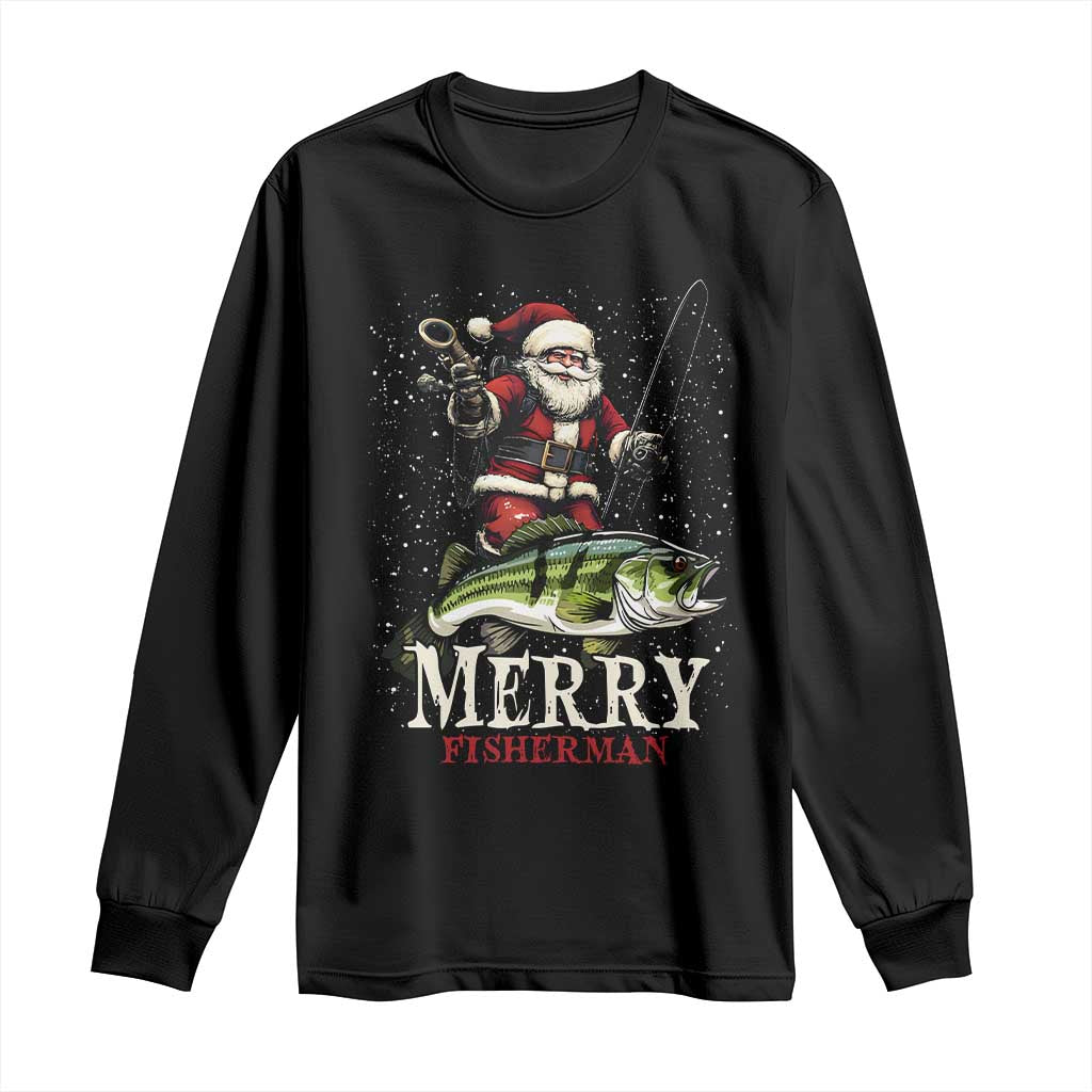 Fishing Christmas Gifts Long Sleeve Shirt Merry Fisherman Santa Claus Fish Fishing Rod TS10 Black Print Your Wear