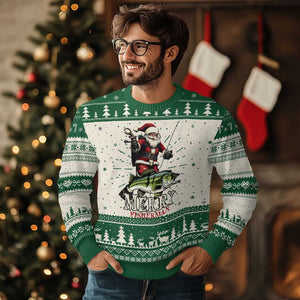 Fishing Gifts Ugly Christmas Sweater Merry Fisherman Santa Claus Fish Fishing Rod TS10 Green Print Your Wear