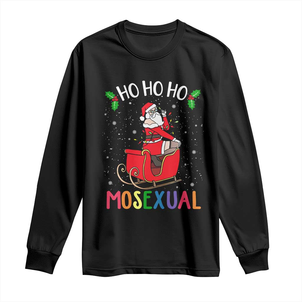 LGBTQ Christmas Long Sleeve Shirt Ho Ho Ho Mosexual Slay Santa LGBT Rainbow Pun Gay Pride TS10 Black Print Your Wear