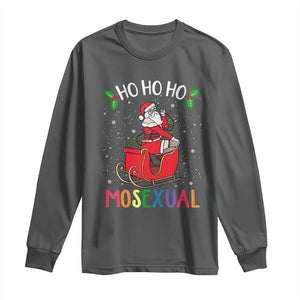 LGBTQ Christmas Long Sleeve Shirt Ho Ho Ho Mosexual Slay Santa LGBT Rainbow Pun Gay Pride TS10 Dark Heather Print Your Wear