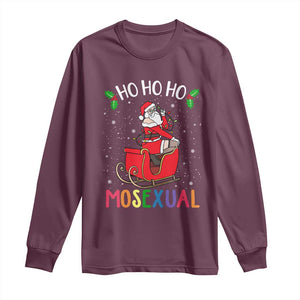 LGBTQ Christmas Long Sleeve Shirt Ho Ho Ho Mosexual Slay Santa LGBT Rainbow Pun Gay Pride TS10 Maroon Print Your Wear