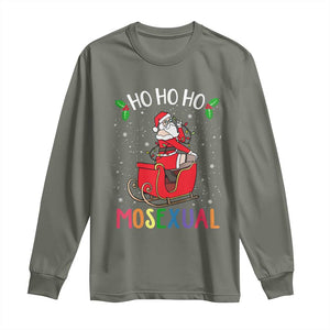 LGBTQ Christmas Long Sleeve Shirt Ho Ho Ho Mosexual Slay Santa LGBT Rainbow Pun Gay Pride TS10 Military Green Print Your Wear