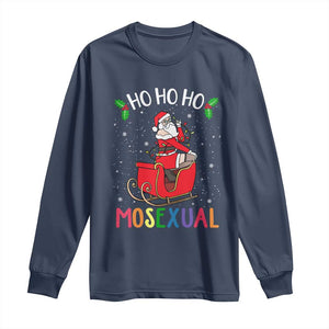 LGBTQ Christmas Long Sleeve Shirt Ho Ho Ho Mosexual Slay Santa LGBT Rainbow Pun Gay Pride TS10 Navy Print Your Wear