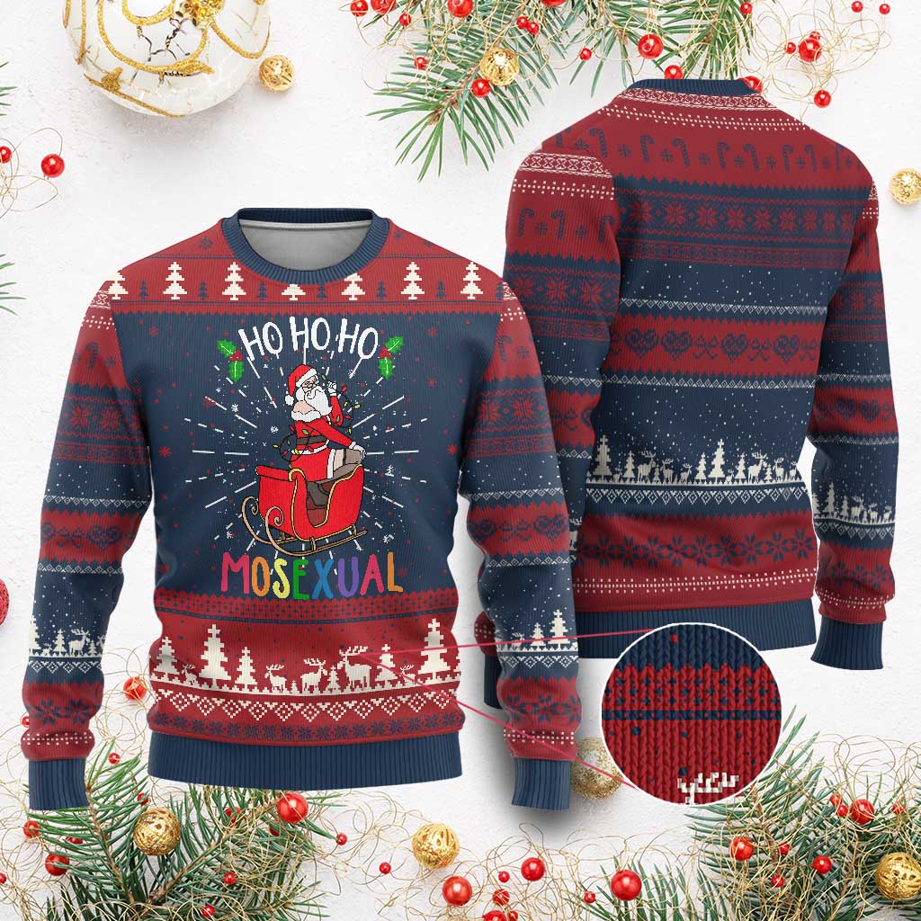 LGBTQ Christmas Knit Sweatshirt Ho Ho Ho Mosexual Slay Santa LGBT Rainbow Pun Gay Pride TS10 Burgundy Print Your Wear