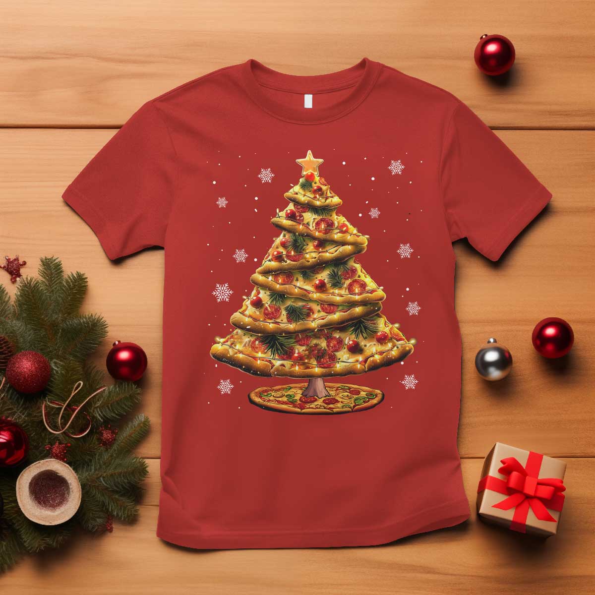 Pizza Christmas Tree T Shirt Xmas Gifts Kids TS10 Red Print Your Wear