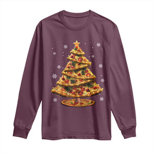 Pizza Christmas Tree Long Sleeve Shirt Xmas Gifts Kids TS10 Maroon Print Your Wear