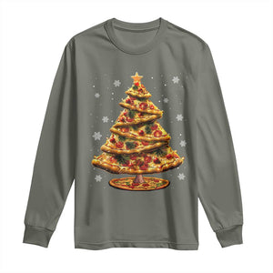 Pizza Christmas Tree Long Sleeve Shirt Xmas Gifts Kids TS10 Military Green Print Your Wear