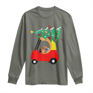 Christmas Kids Long Sleeve Shirt Red Car Tree Cute Xmas Toddler Boys TS10 Military Green Print Your Wear