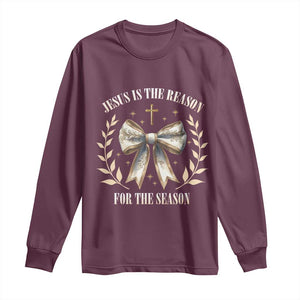 Jesus is the Reason Long Sleeve Shirt Xmas Jesus Lover Religious Christmas Coquette Bow TS10 Maroon Print Your Wear