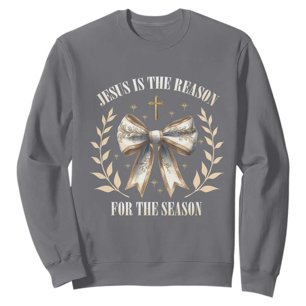 Jesus is the Reason Sweatshirt Xmas Jesus Lover Religious Christmas Coquette Bow TS10 Charcoal Print Your Wear