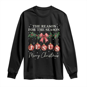 Christian Christmas Long Sleeve Shirt Merry Xmas Jesus The Reason Coquette Bow TS10 Black Print Your Wear