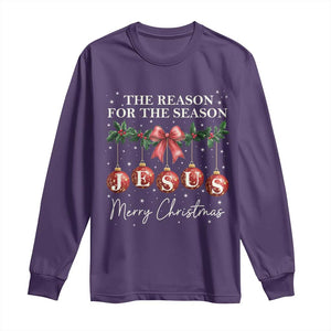 Christian Christmas Long Sleeve Shirt Merry Xmas Jesus The Reason Coquette Bow TS10 Purple Print Your Wear