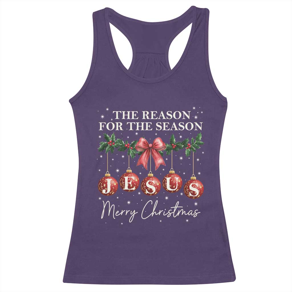 Christian Christmas Racerback Tank Top Merry Xmas Jesus The Reason Coquette Bow TS10 Purple Print Your Wear