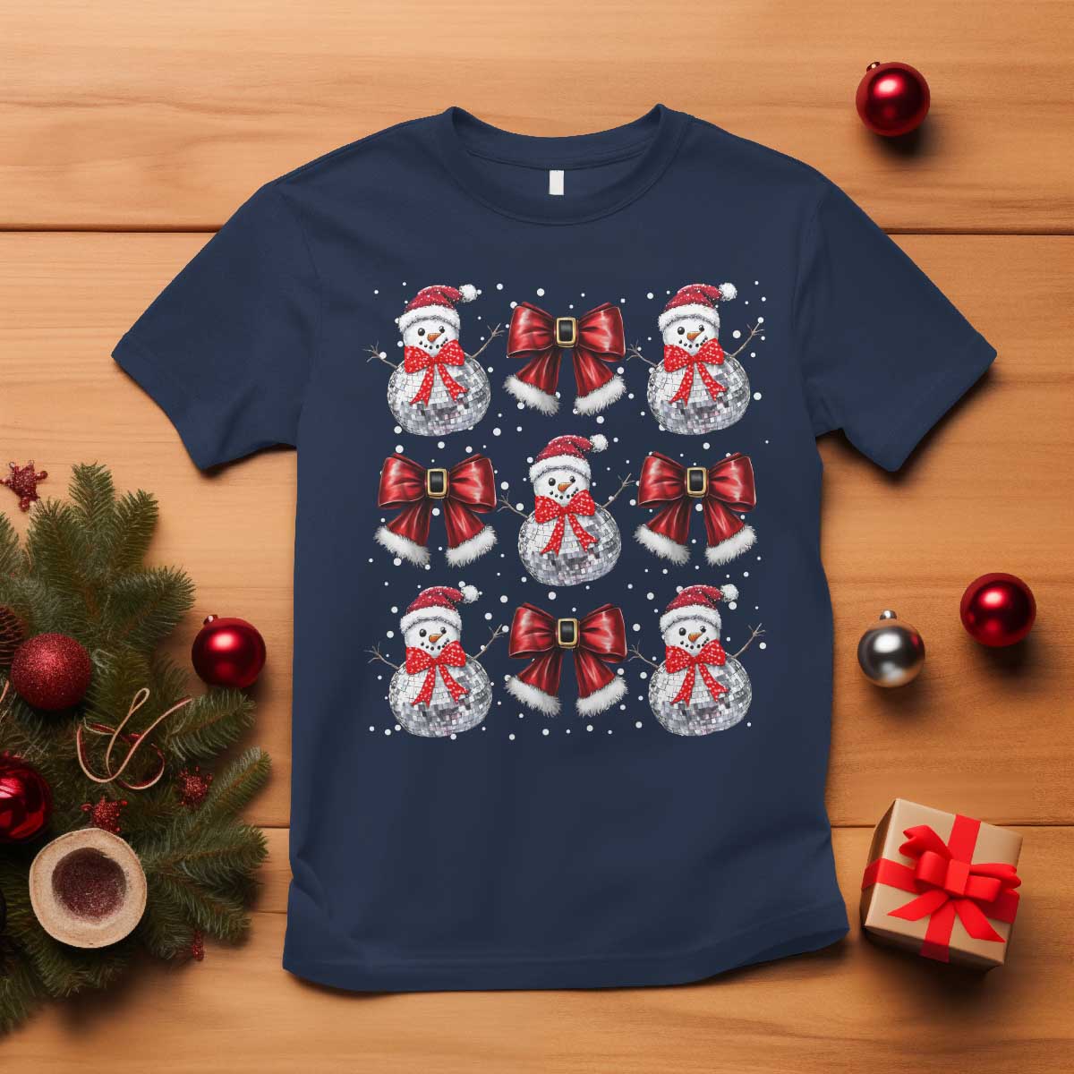 Christmas Coquette T Shirt Girly Xmas Disco Snowman Bow TS10 Navy Print Your Wear
