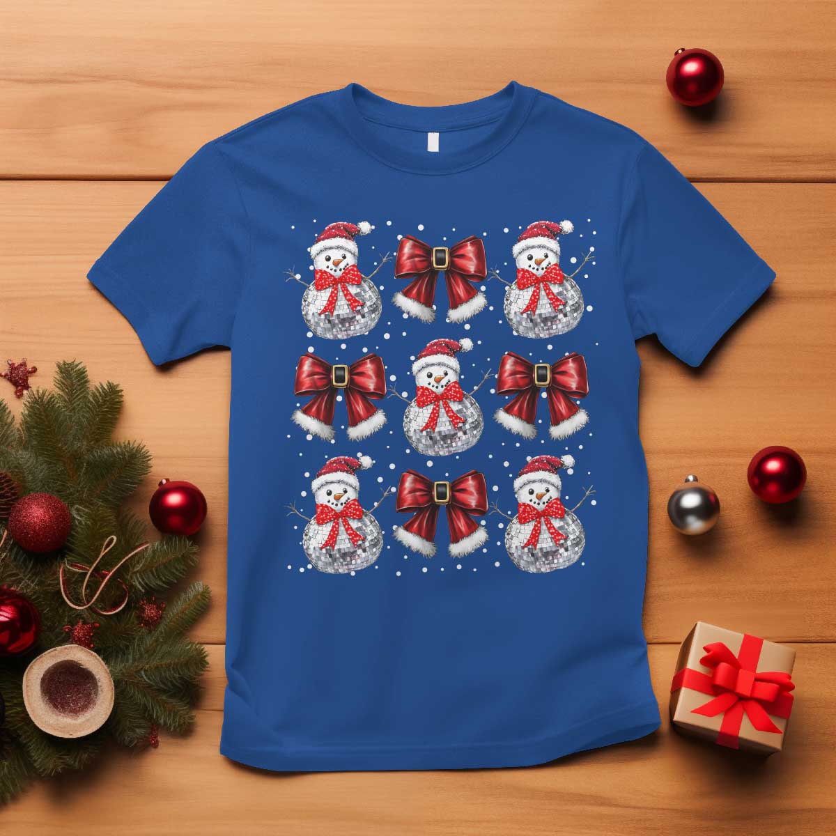 Christmas Coquette T Shirt Girly Xmas Disco Snowman Bow TS10 Royal Blue Print Your Wear