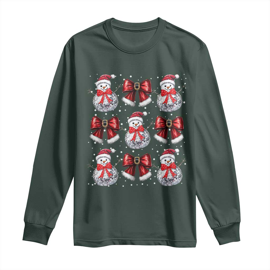 Christmas Coquette Long Sleeve Shirt Girly Xmas Disco Snowman Bow TS10 Dark Forest Green Print Your Wear