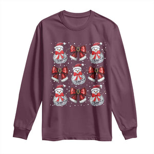 Christmas Coquette Long Sleeve Shirt Girly Xmas Disco Snowman Bow TS10 Maroon Print Your Wear