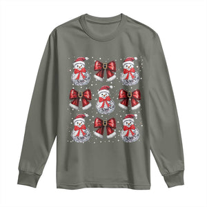 Christmas Coquette Long Sleeve Shirt Girly Xmas Disco Snowman Bow TS10 Military Green Print Your Wear