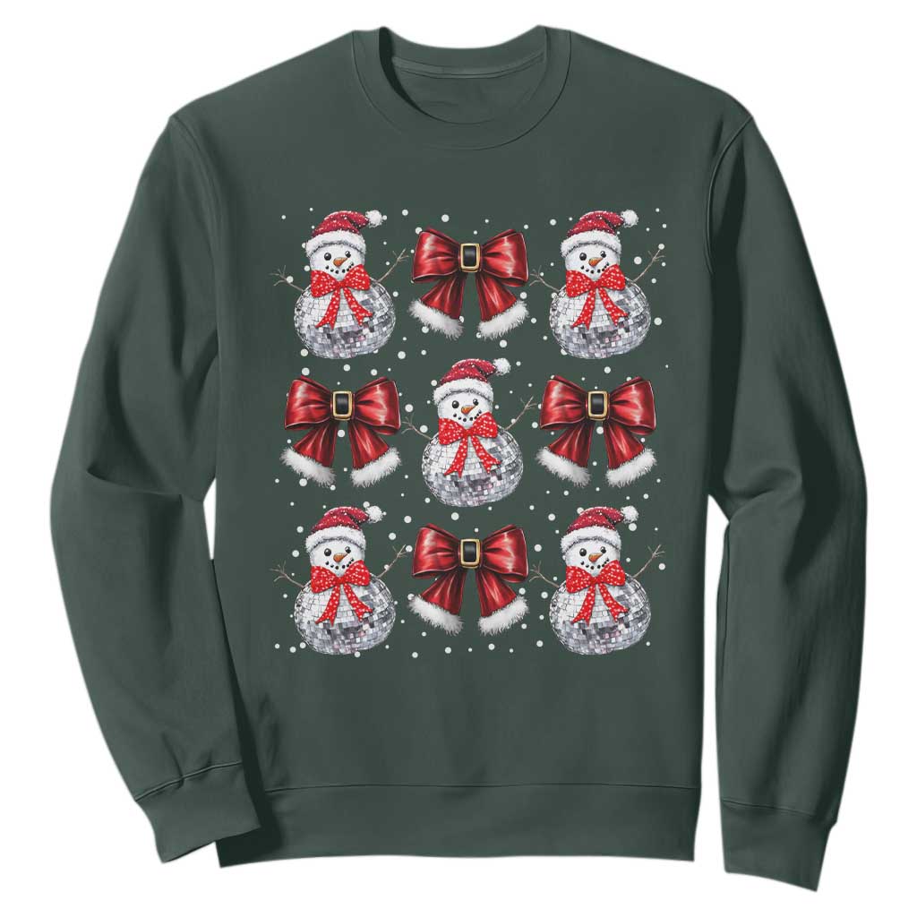 Christmas Coquette Sweatshirt Girly Xmas Disco Snowman Bow TS10 Dark Forest Green Print Your Wear