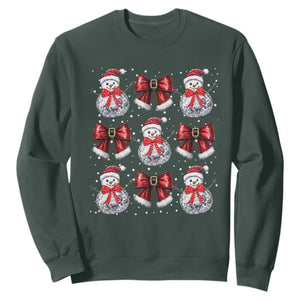 Christmas Coquette Sweatshirt Girly Xmas Disco Snowman Bow TS10 Dark Forest Green Print Your Wear