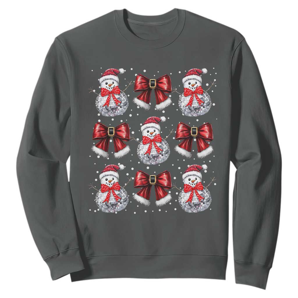 Christmas Coquette Sweatshirt Girly Xmas Disco Snowman Bow TS10 Dark Heather Print Your Wear