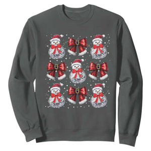 Christmas Coquette Sweatshirt Girly Xmas Disco Snowman Bow TS10 Dark Heather Print Your Wear