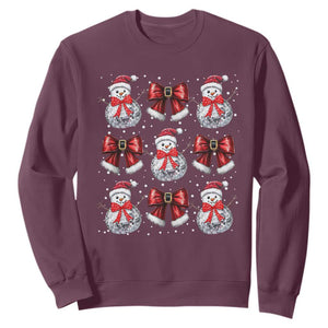 Christmas Coquette Sweatshirt Girly Xmas Disco Snowman Bow TS10 Maroon Print Your Wear