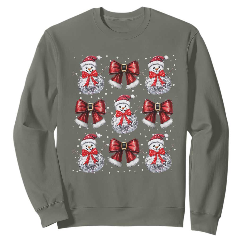Christmas Coquette Sweatshirt Girly Xmas Disco Snowman Bow TS10 Military Green Print Your Wear