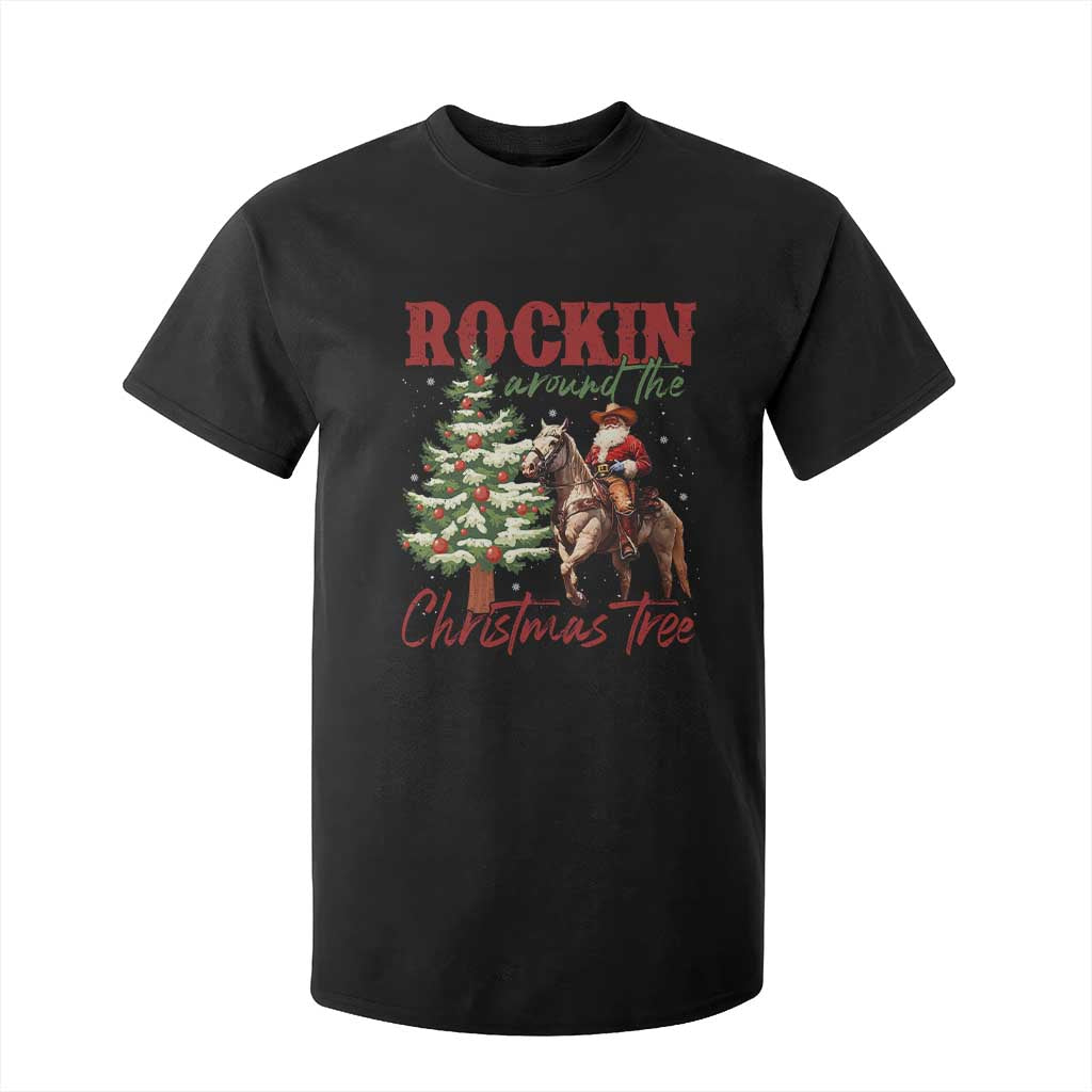 Western Christmas T Shirt For Kid Vintage 90s Cowboy Santa Claus Xmas Tree TS10 Black Print Your Wear