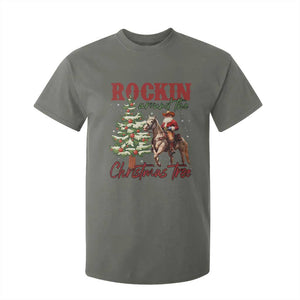 Western Christmas T Shirt For Kid Vintage 90s Cowboy Santa Claus Xmas Tree TS10 Military Green Print Your Wear