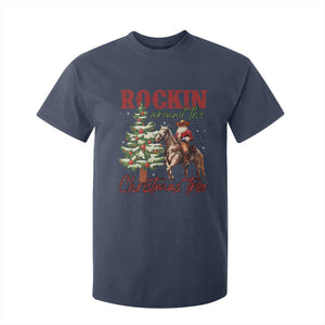 Western Christmas T Shirt For Kid Vintage 90s Cowboy Santa Claus Xmas Tree TS10 Navy Print Your Wear