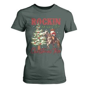 Western Christmas T Shirt For Women Vintage 90s Cowboy Santa Claus Xmas Tree TS10 Dark Forest Green Print Your Wear