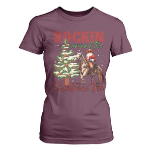 Western Christmas T Shirt For Women Vintage 90s Cowboy Santa Claus Xmas Tree TS10 Maroon Print Your Wear