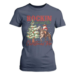 Western Christmas T Shirt For Women Vintage 90s Cowboy Santa Claus Xmas Tree TS10 Navy Print Your Wear