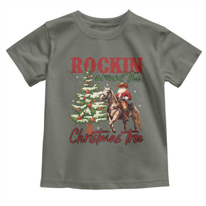 Western Christmas Toddler T Shirt Vintage 90s Cowboy Santa Claus Xmas Tree TS10 Military Green Print Your Wear