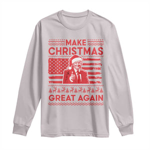 Christmas Trump Long Sleeve Shirt Funny Xmas Santa Trump Make Christmas Great Again Ugly Sweater TS10 Ice Gray Print Your Wear