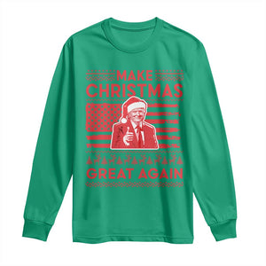 Christmas Trump Long Sleeve Shirt Funny Xmas Santa Trump Make Christmas Great Again Ugly Sweater TS10 Irish Green Print Your Wear