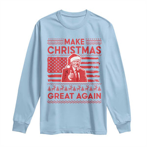 Christmas Trump Long Sleeve Shirt Funny Xmas Santa Trump Make Christmas Great Again Ugly Sweater TS10 Light Blue Print Your Wear