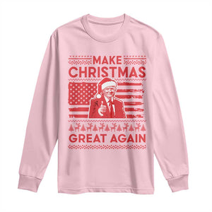 Christmas Trump Long Sleeve Shirt Funny Xmas Santa Trump Make Christmas Great Again Ugly Sweater TS10 Light Pink Print Your Wear