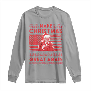 Christmas Trump Long Sleeve Shirt Funny Xmas Santa Trump Make Christmas Great Again Ugly Sweater TS10 Sport Gray Print Your Wear