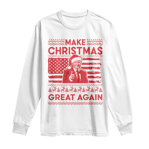 Christmas Trump Long Sleeve Shirt Funny Xmas Santa Trump Make Christmas Great Again Ugly Sweater TS10 White Print Your Wear