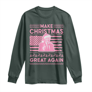 Christmas Trump Pink Long Sleeve Shirt Funny Xmas Santa Trump Make Christmas Great Again Ugly Sweater TS10 Dark Forest Green Print Your Wear