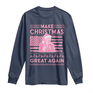 Christmas Trump Pink Long Sleeve Shirt Funny Xmas Santa Trump Make Christmas Great Again Ugly Sweater TS10 Navy Print Your Wear