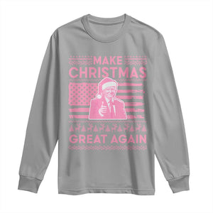 Christmas Trump Pink Long Sleeve Shirt Funny Xmas Santa Trump Make Christmas Great Again Ugly Sweater TS10 Sport Gray Print Your Wear