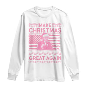 Christmas Trump Pink Long Sleeve Shirt Funny Xmas Santa Trump Make Christmas Great Again Ugly Sweater TS10 White Print Your Wear