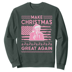 Christmas Trump Pink Sweatshirt Funny Xmas Santa Trump Make Christmas Great Again Ugly Sweater TS10 Dark Forest Green Print Your Wear