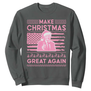 Christmas Trump Pink Sweatshirt Funny Xmas Santa Trump Make Christmas Great Again Ugly Sweater TS10 Dark Heather Print Your Wear