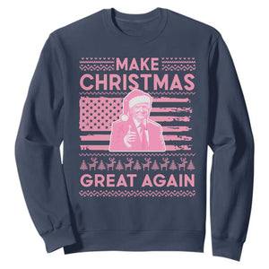 Christmas Trump Pink Sweatshirt Funny Xmas Santa Trump Make Christmas Great Again Ugly Sweater TS10 Navy Print Your Wear