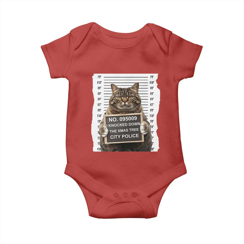 Funny Cat Christmas Baby Onesie Mugshot I Knocked Down The Xmas Tree TS10 Red Print Your Wear
