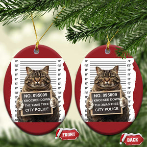 Funny Cat Xmas Christmas Ornament Mugshot I Knocked Down The Xmas Tree TS10 Oval Red Print Your Wear